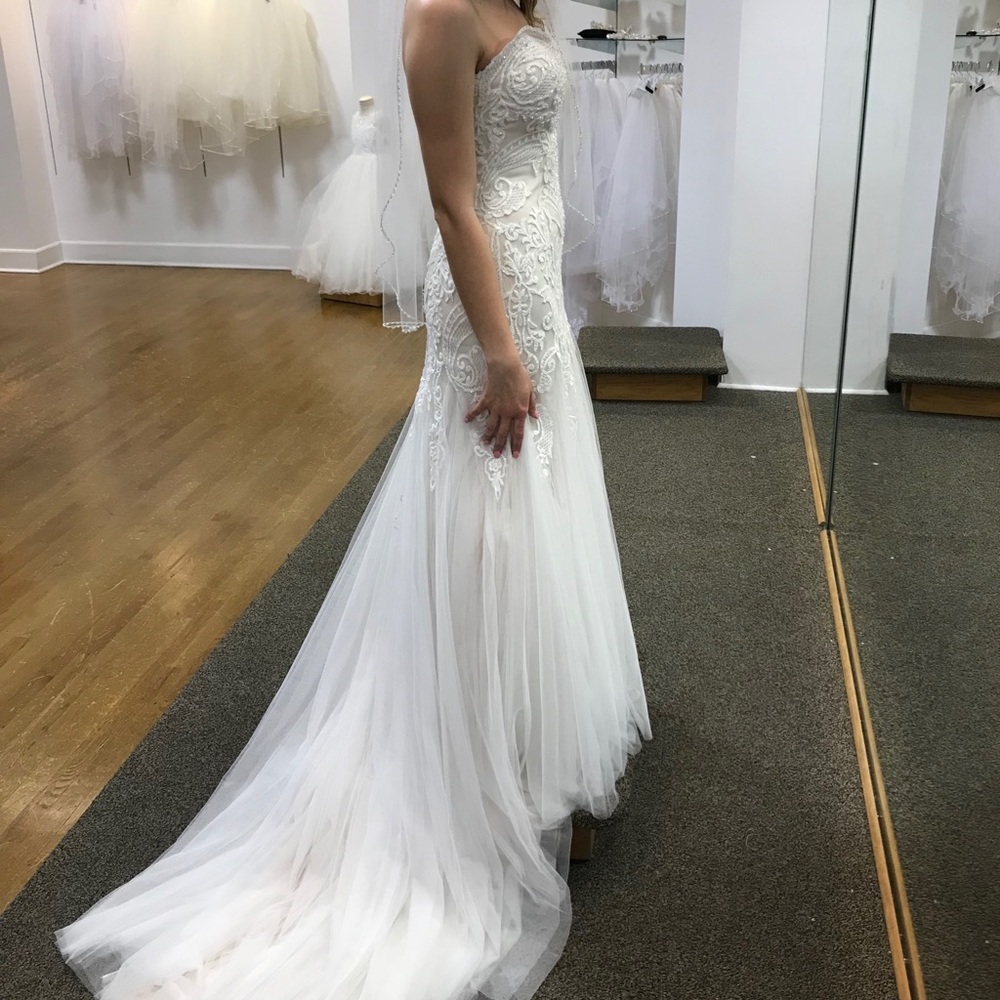 Camille La Vie White Lace Tulle Wedding Dress